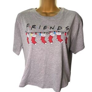 Friends Christmas Stockings Boxy Crop Tee Crewneck Gray L